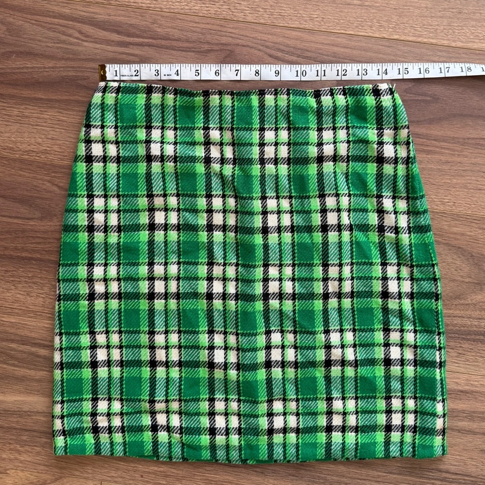 Vintage Retro Green Tartan Plaid Women's Wool Skirt Handmade - Size Small (4/6) - Picture 8 of 10